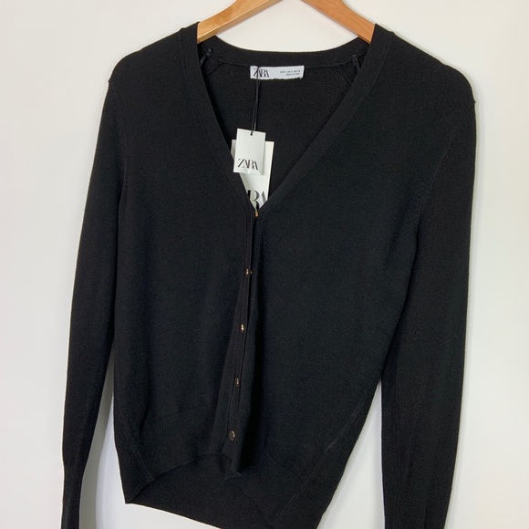 NWT Zara Black V Neck Cardigan Sweater Size Small - Picture 3 of 9
